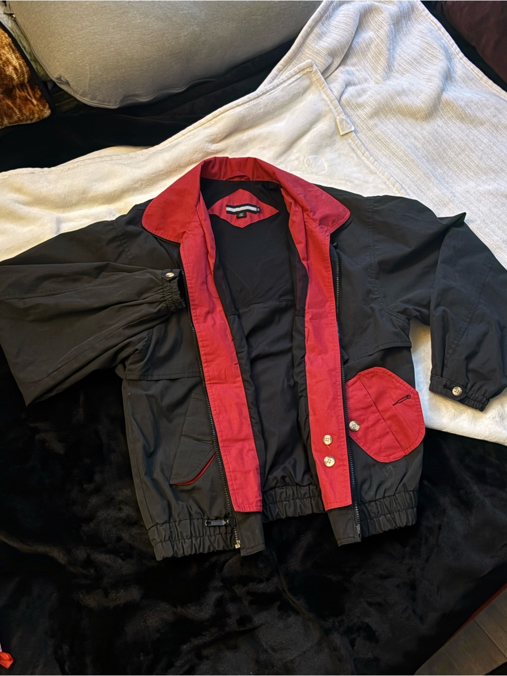 Porsche Men’s Black/Red Full Zip Jacket, Solid Short Length, Size S